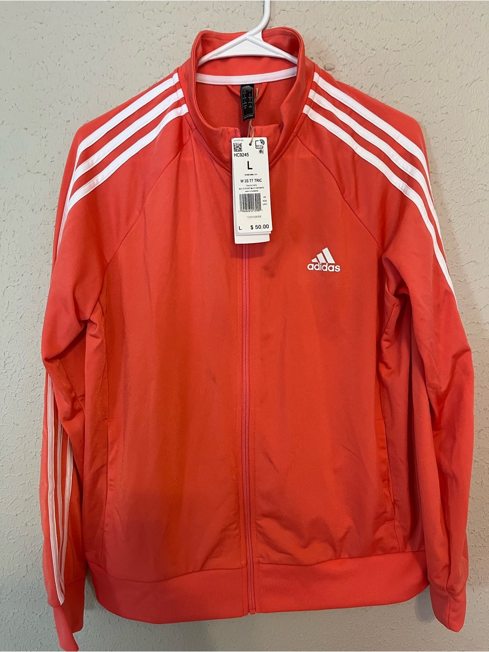 adidas Essentials 3-Stripes Tricot Track Jacket Full Zip Orange/White L HC9245